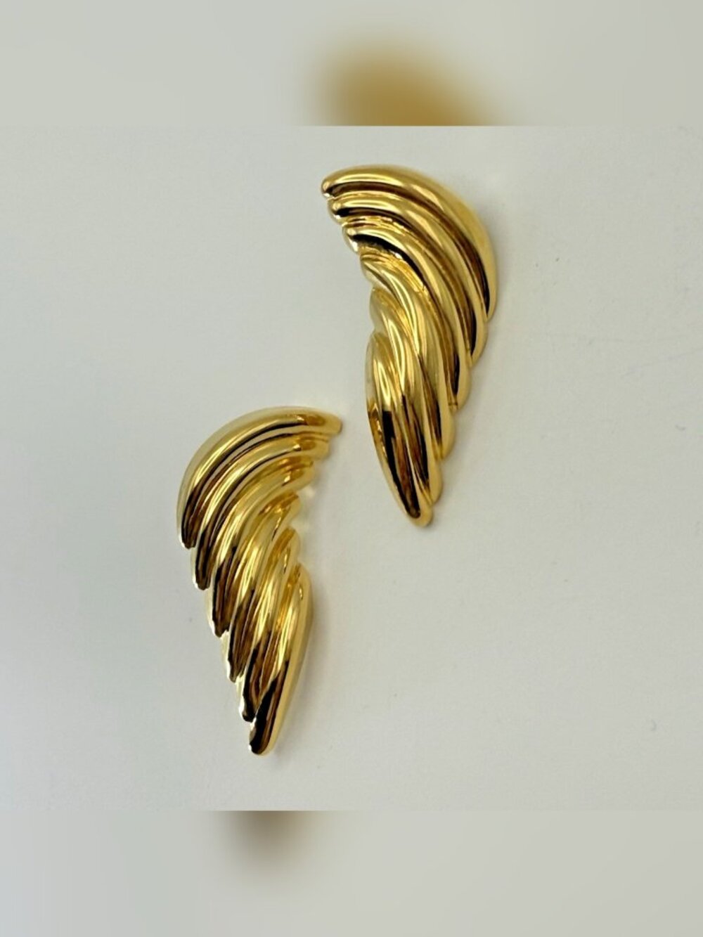 Nadri Gold Tone Angel Wing Earrings Vintage Style Clip On Statement